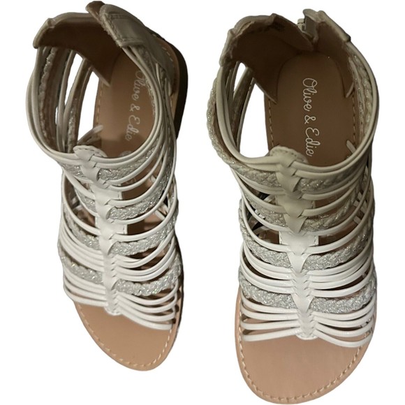 Olive & Edie Remie White Gladiator Strappy Zip Sandals Big Girl Size 1 Youth New - Picture 3 of 16